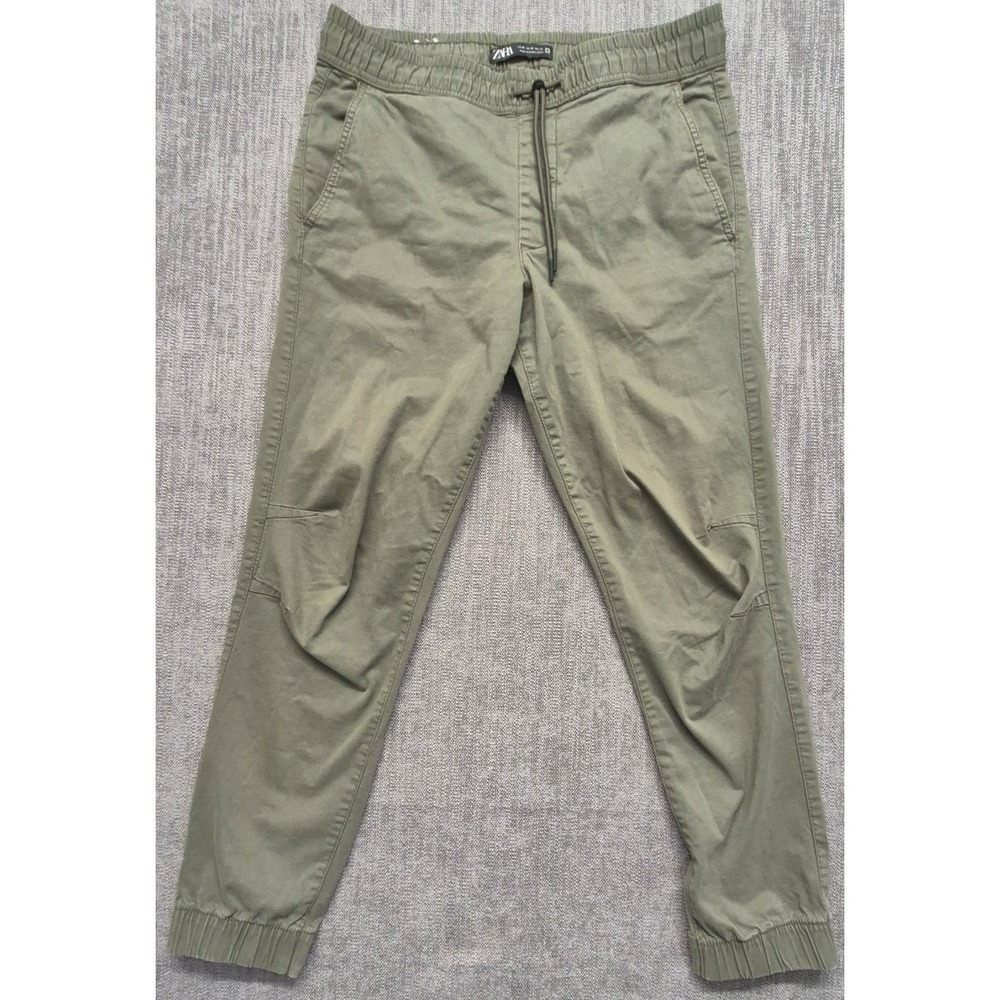 Zara women olive green pull on jogger pants M elastic waist & ankles‎ drawstring